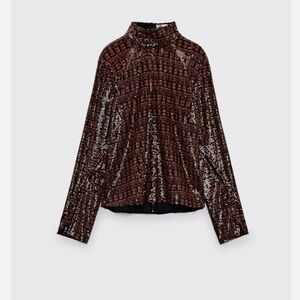 Zara Elegant Sequin Terracotta w/ Slit Cuffs Women's Top - Size M